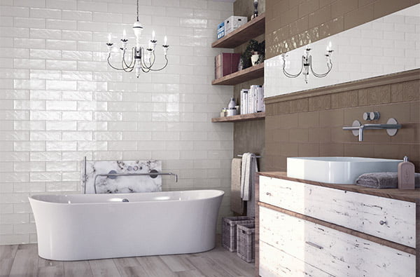 Revestimiento Bano Metrotile Bulevar White 10x30.8 Azulejos Pena Madrid
