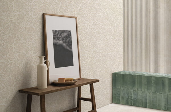 Revestimiento Hall Travertino Wall Cross Bianco Decoro Malva Touch Mate 40x120 Azulejos Pena Madrid
