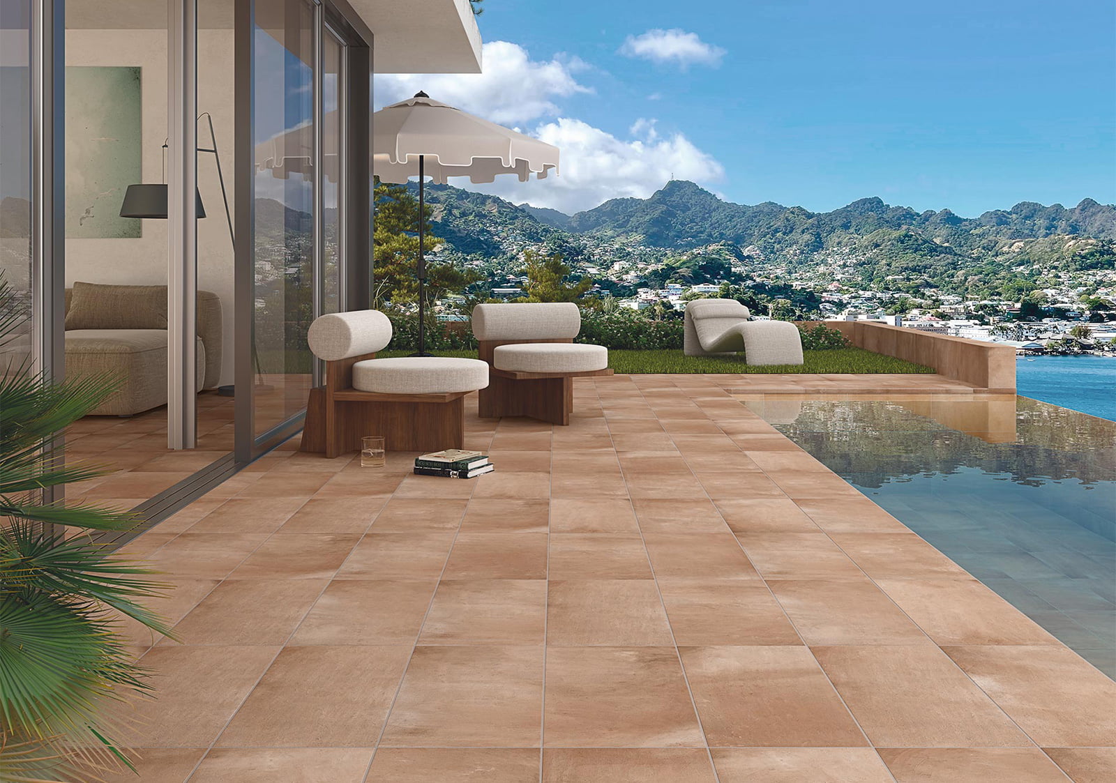 Pavimento Exterior Piscina Estilo Mediterráneo Cuero 30x60 Azulejos Pena Madrid