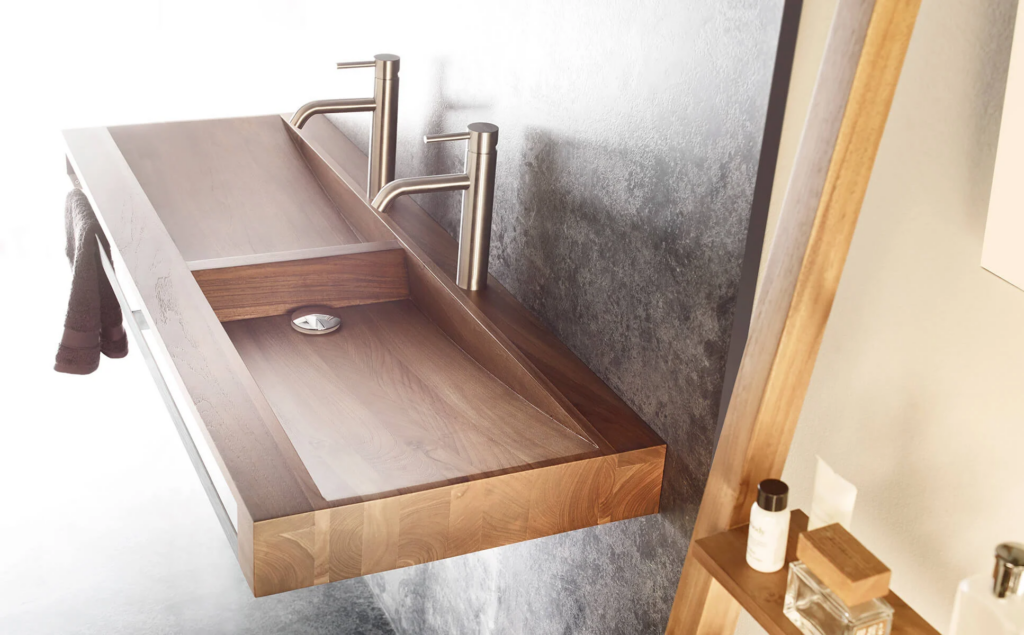 Lavabo suspendido para baño moderno de madera de teca