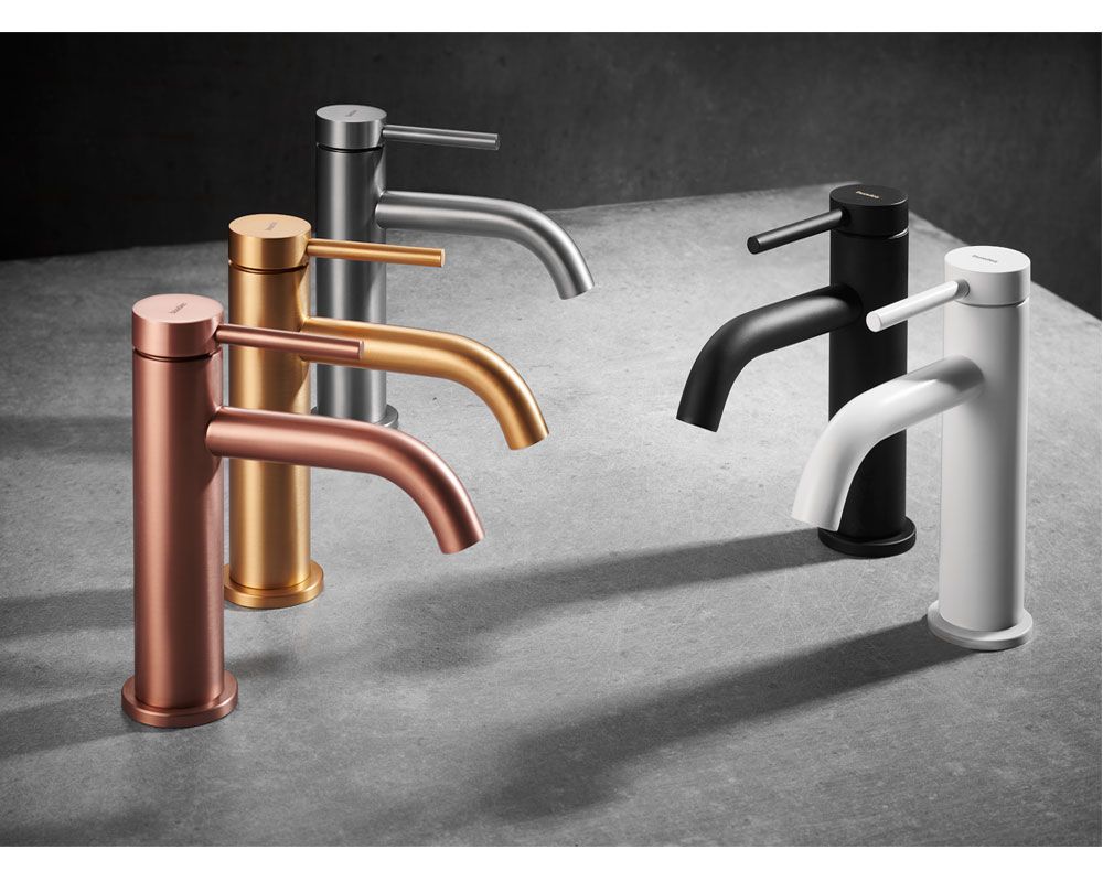 Grifería monomando para lavabos modernos de líneas sencillas y sobrias en diferentes colores (oro, oro rosa, negro, blanco y grafito)