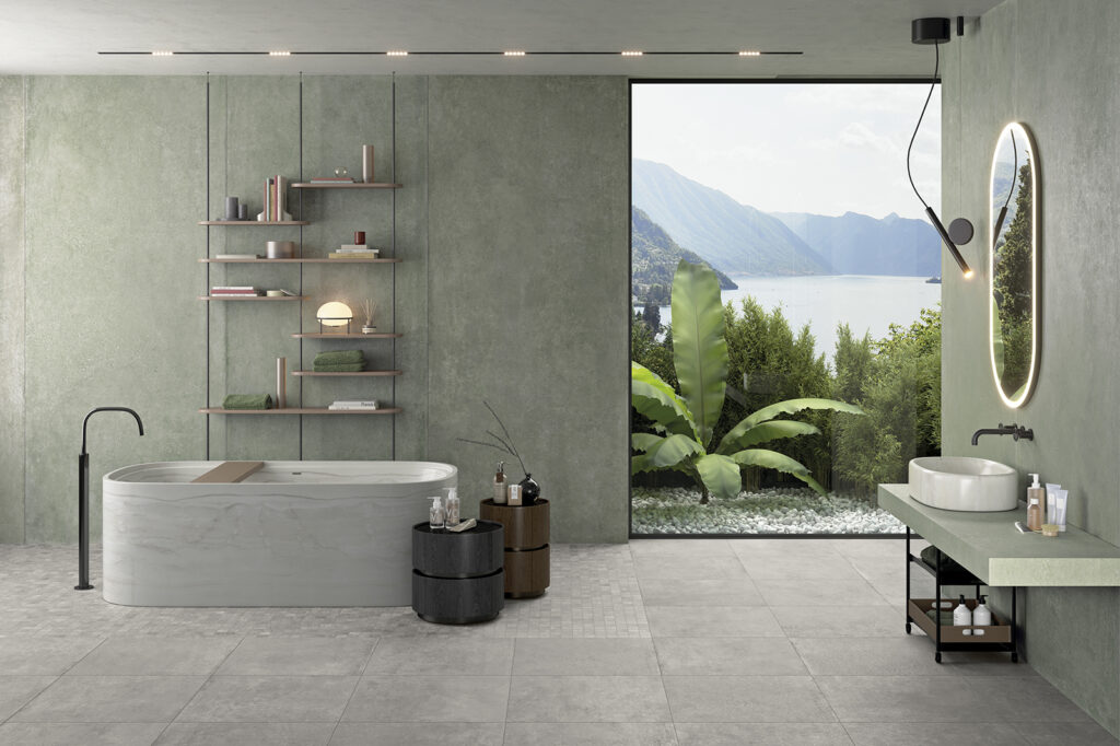 Lavabo ovalado en color blanco de línea moderna para colocar sobre encimera