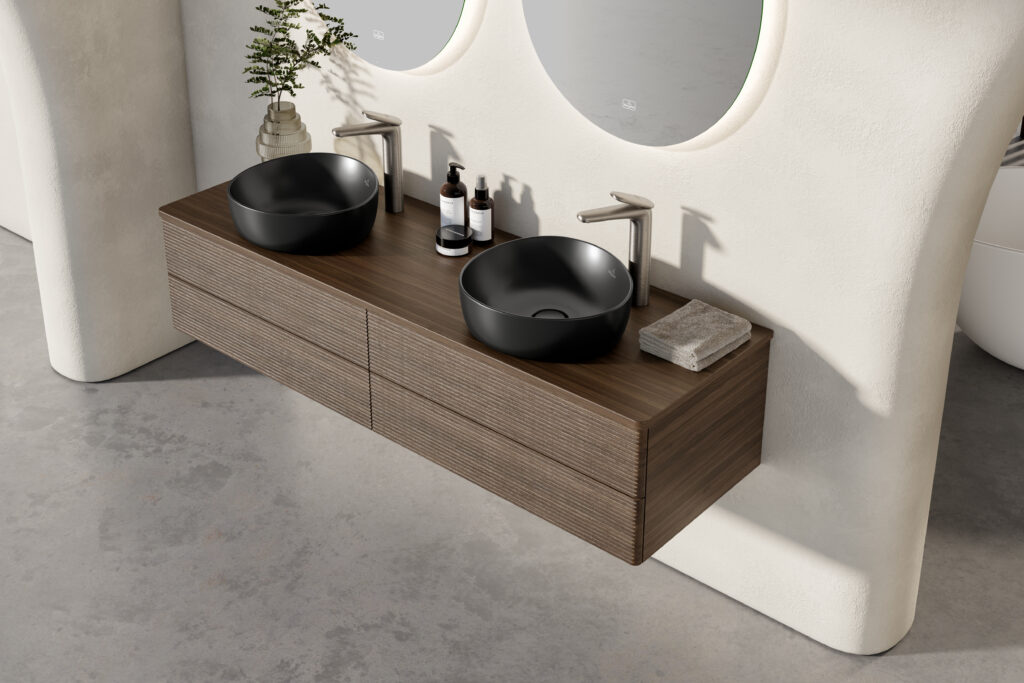 Muebles de baño modernos con lavabo sobre encimera doble