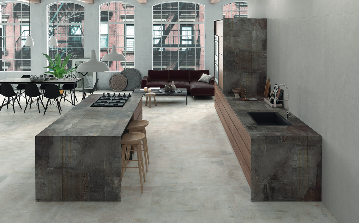 Ambiente Cocina Pavimento Tattoo White Natural 120x120 Revestimiento Oxidum Decor Linetop Azulejos Pena Madrid