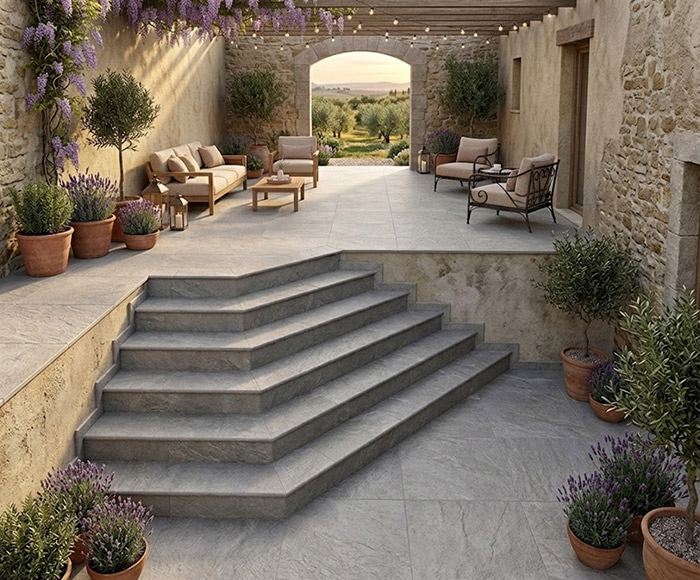 Ambiente Peldano Piedras Del Bruc Gris Mate 32x67,5 Azulejos Pena Madrid