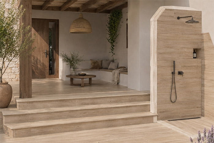 Ambiente Peldaños Mecanizados Realstone Travertino Azulejos Pena Madrid