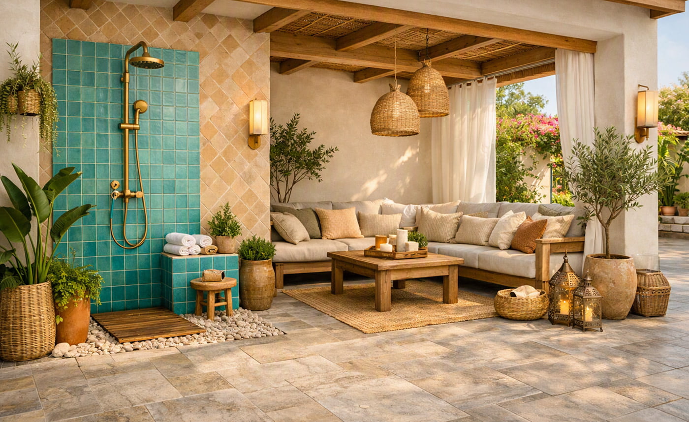 Ambiente Patio Con Porche Carpio Verde F Brillo 20x20 Azulejos Pena Madrid