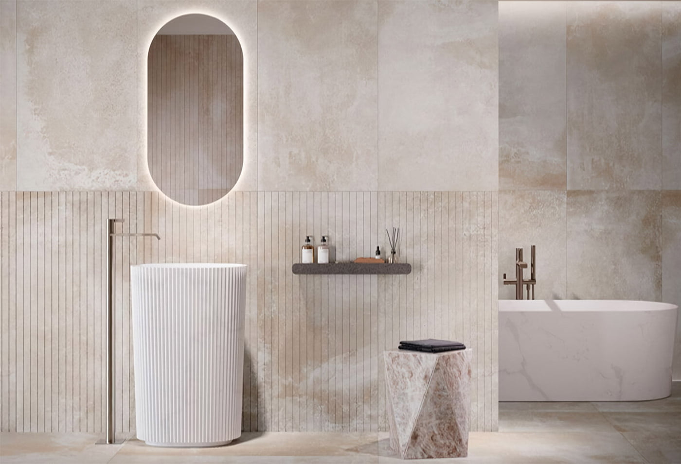 Ambiente Pavimento Foresta Roots White Mate Struttura 100x100 Azulejos Pena Madrid