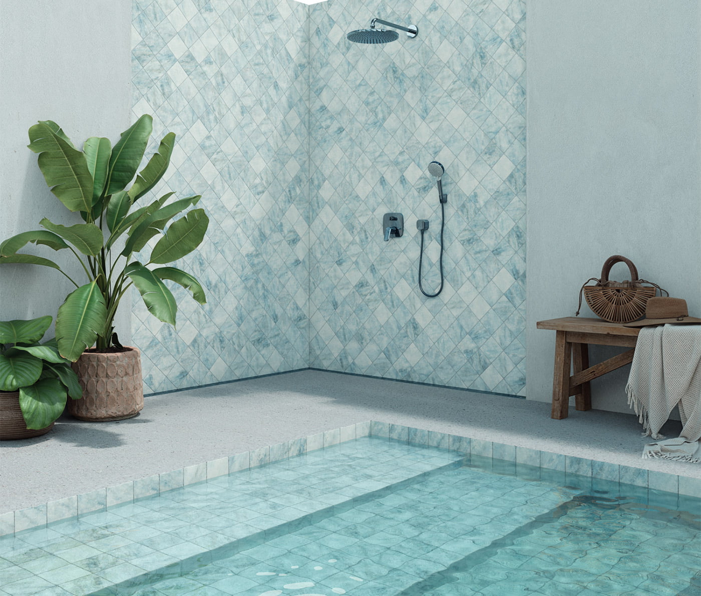 Ambiente Piscina Zona Ducha Exterior Azulejos Pena Madrid