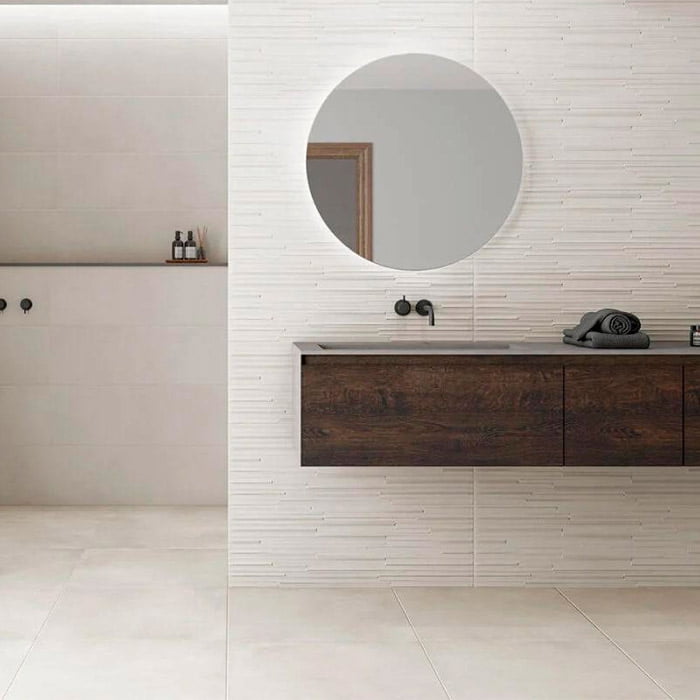 Ambiente Revestimiento Manhattan White Mate Relieve 30x90 Azulejos Pena Madrid