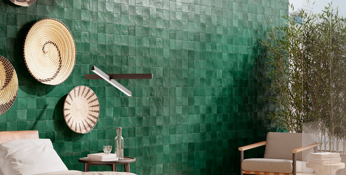 Ambiente Revestimiento Melange Teal Glossy 10x10 Azulejos Pena Madrid