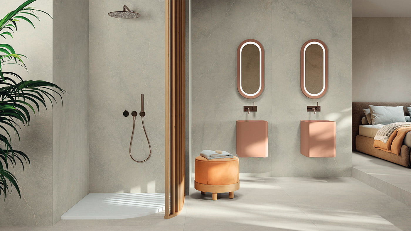 Amb Bano Angular Blanco Mate Lavabo Aris Terracota Azulejos Pena Madrid